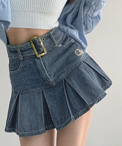 Miniministore（ミニミニストア）の「ミニデニムプリーツスカート ベルト付き（スカート・レディース・インディゴブルー/ブラック・L/XL/S/M）」の13枚目の写真