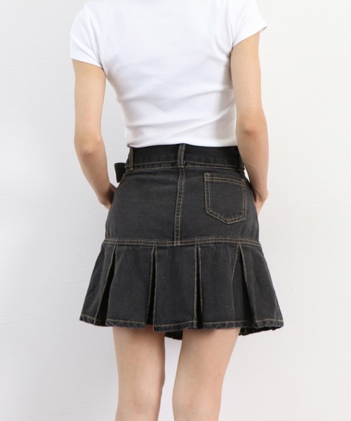 Miniministore（ミニミニストア）の「ミニデニムプリーツスカート ベルト付き（スカート・レディース・インディゴブルー/ブラック・L/XL/S/M）」の17枚目の写真