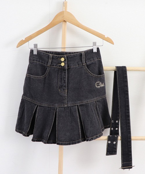 Miniministore（ミニミニストア）の「ミニデニムプリーツスカート ベルト付き（スカート・レディース・インディゴブルー/ブラック・L/XL/S/M）」の18枚目の写真