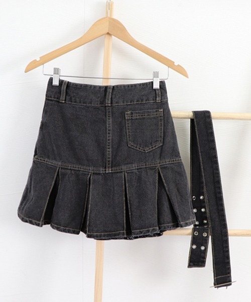 Miniministore（ミニミニストア）の「ミニデニムプリーツスカート ベルト付き（スカート・レディース・インディゴブルー/ブラック・L/XL/S/M）」の19枚目の写真