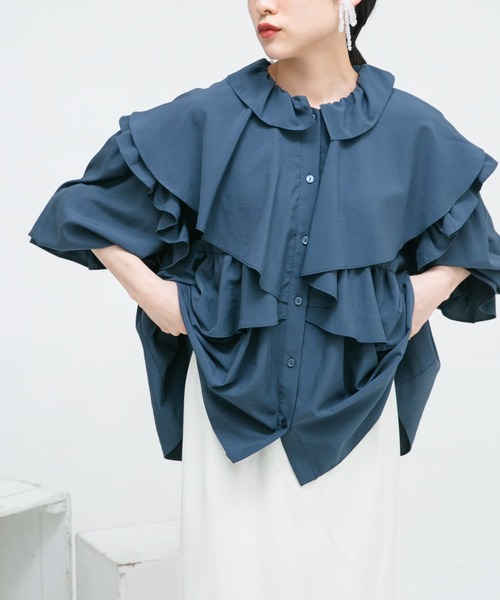 KBF（ケイビーエフ）の「ワイドフリルカラーブラウス（シャツ/ブラウス・レディース・アイボリー/ブルー系その他/オレンジ系その他・ONE）」の21枚目の写真