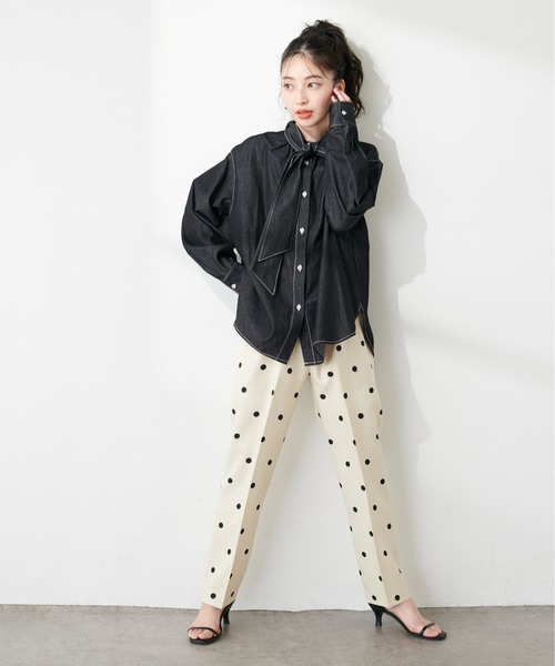 natural couture（ナチュラルクチュール）の「センタープレスツイルパンツ（その他パンツ・レディース・ライトグレー/ブラック/ドット・FREE）」の16枚目の写真
