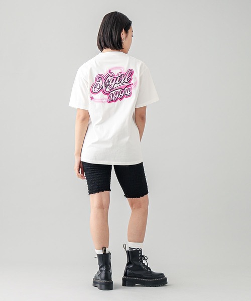 X-girl（エックスガール）の「AIRBRUSH LOGO S/S TEE（Tシャツ/カットソー・レディース・ブラック/ライトピンク/ホワイト・S/M/L/XL）」の11枚目の写真