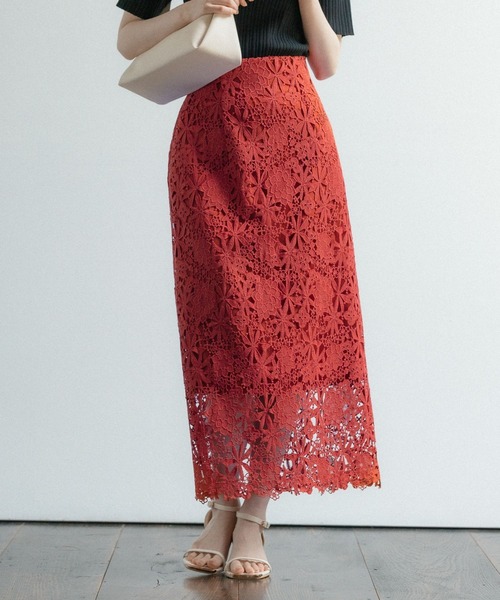 Andemiu（アンデミュウ）の「レースＩラインスカート112733（スカート・レディース・ブラック/アイボリー/ブルー/レッド/グリーン/オレンジ・MEDIUM/SMALL）」の6枚目の写真