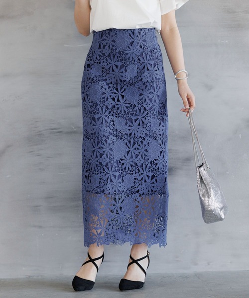 Andemiu（アンデミュウ）の「レースＩラインスカート112733（スカート・レディース・ブラック/アイボリー/ブルー/レッド/グリーン/オレンジ・MEDIUM/SMALL）」の4枚目の写真