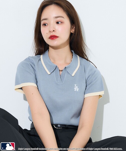 PUBLUX（パブリュクス）の「MLB/エムエルビー MLBスキッパーポロニット　限定展開（ポロシャツ・レディース・オフホワイト/グリーン/サックスブルー・ﾌﾘ-）」の4枚目の写真