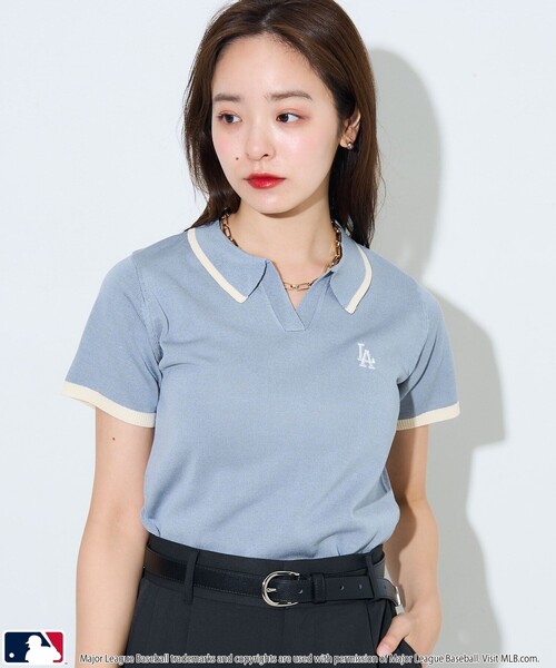 PUBLUX（パブリュクス）の「MLB/エムエルビー MLBスキッパーポロニット　限定展開（ポロシャツ・レディース・オフホワイト/グリーン/サックスブルー・ﾌﾘ-）」の5枚目の写真