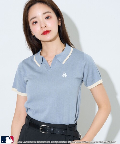 PUBLUX（パブリュクス）の「MLB/エムエルビー MLBスキッパーポロニット　限定展開（ポロシャツ・レディース・オフホワイト/グリーン/サックスブルー・ﾌﾘ-）」の6枚目の写真