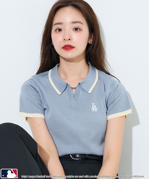 PUBLUX（パブリュクス）の「MLB/エムエルビー MLBスキッパーポロニット　限定展開（ポロシャツ・レディース・オフホワイト/グリーン/サックスブルー・ﾌﾘ-）」の10枚目の写真