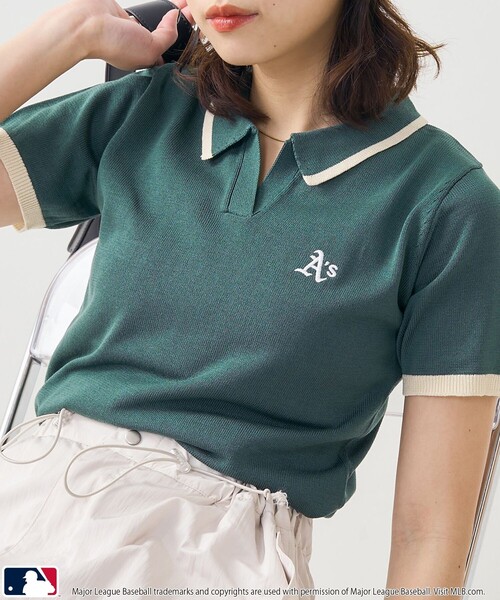 PUBLUX（パブリュクス）の「MLB/エムエルビー MLBスキッパーポロニット　限定展開（ポロシャツ・レディース・オフホワイト/グリーン/サックスブルー・ﾌﾘ-）」の13枚目の写真