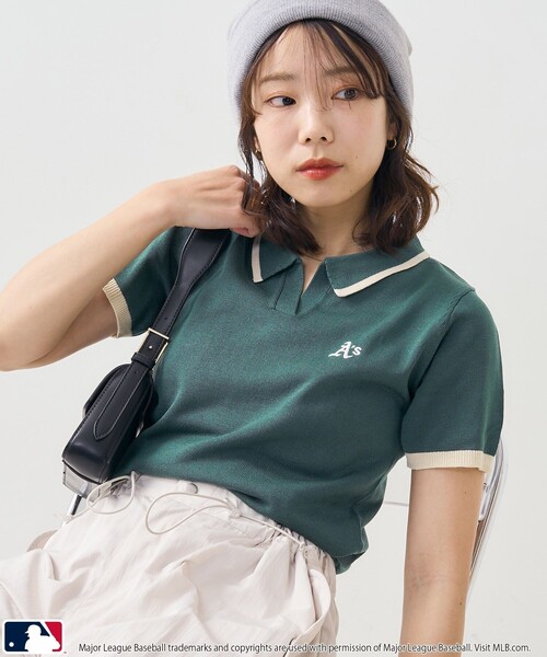 PUBLUX（パブリュクス）の「MLB/エムエルビー MLBスキッパーポロニット　限定展開（ポロシャツ・レディース・オフホワイト/グリーン/サックスブルー・ﾌﾘ-）」の15枚目の写真
