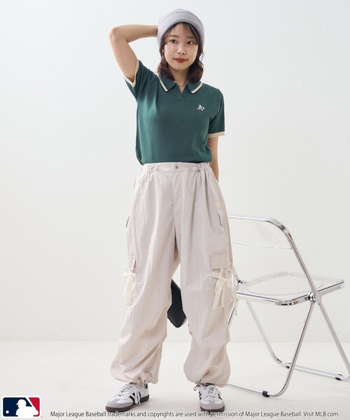 PUBLUX（パブリュクス）の「MLB/エムエルビー MLBスキッパーポロニット　限定展開（ポロシャツ・レディース・オフホワイト/グリーン/サックスブルー・ﾌﾘ-）」の16枚目の写真