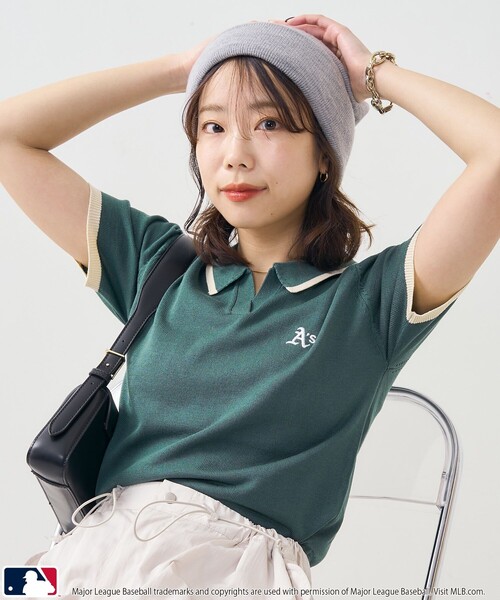 PUBLUX（パブリュクス）の「MLB/エムエルビー MLBスキッパーポロニット　限定展開（ポロシャツ・レディース・オフホワイト/グリーン/サックスブルー・ﾌﾘ-）」の19枚目の写真