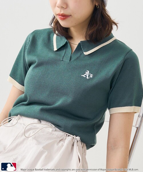 PUBLUX（パブリュクス）の「MLB/エムエルビー MLBスキッパーポロニット　限定展開（ポロシャツ・レディース・オフホワイト/グリーン/サックスブルー・ﾌﾘ-）」の20枚目の写真