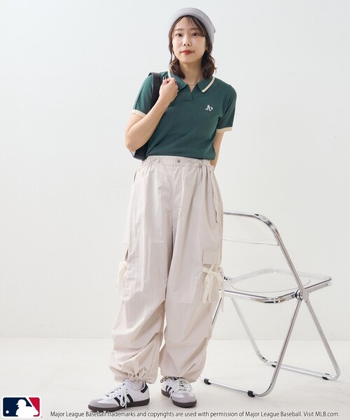 PUBLUX（パブリュクス）の「MLB/エムエルビー MLBスキッパーポロニット　限定展開（ポロシャツ・レディース・オフホワイト/グリーン/サックスブルー・ﾌﾘ-）」の22枚目の写真