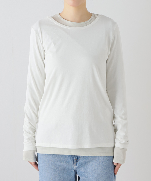 journal standard L'essage(ジャーナルスタンダードレサージュ)の「レイヤードシースルー プルオーバー(2枚セット)(Tシャツ/カットソー・レディース・ホワイト系その他/チャコールグレー/ベージュ・FREE)」の2枚目の写真