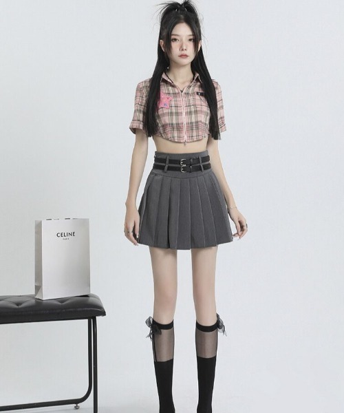 セール】ベルト付き プリーツミニスカート（スカート）｜Sibra
