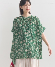 コットンボイル総柄ワイドシルエットギャザー半袖シャツ