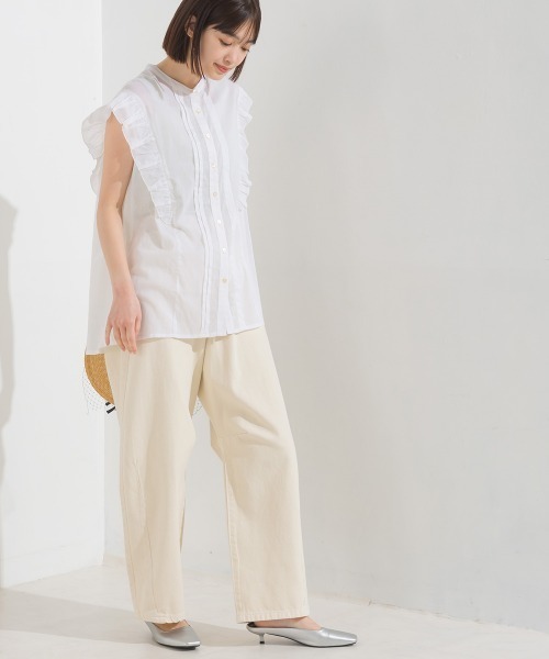 OMNES（オムネス）の「コットンボイルフリルノースリーブシャツ（シャツ/ブラウス・レディース・ホワイト/ブラック/グリーン/ブラウン/ブルー・FREE）」の6枚目の写真