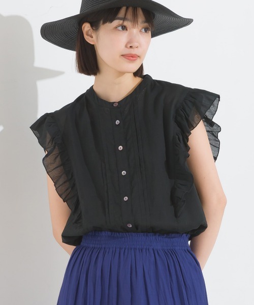 OMNES（オムネス）の「コットンボイルフリルノースリーブシャツ（シャツ/ブラウス・レディース・ホワイト/ブラック/グリーン/ブラウン/ブルー・FREE）」の11枚目の写真