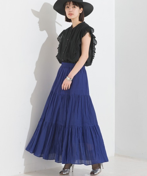 OMNES（オムネス）の「コットンボイルフリルノースリーブシャツ（シャツ/ブラウス・レディース・ホワイト/ブラック/グリーン/ブラウン/ブルー・FREE）」の13枚目の写真