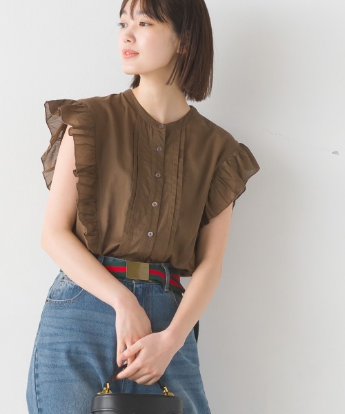 OMNES（オムネス）の「コットンボイルフリルノースリーブシャツ（シャツ/ブラウス・レディース・ホワイト/ブラック/グリーン/ブラウン/ブルー・FREE）」の16枚目の写真