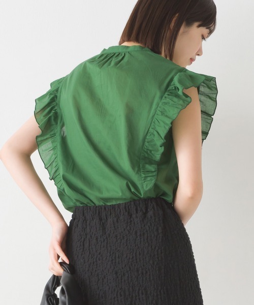 OMNES（オムネス）の「コットンボイルフリルノースリーブシャツ（シャツ/ブラウス・レディース・ホワイト/ブラック/グリーン/ブラウン/ブルー・FREE）」の22枚目の写真