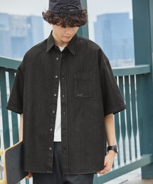 【HECT】Big Regular collar Logo S/S Denim Shirt / ビッグシルエットレギュラーカラー半袖デニムシャツ