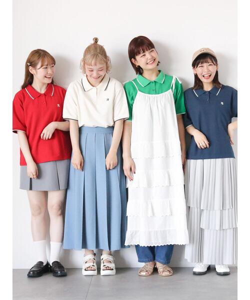 ehka sopo（エヘカソポ）の「ワンポイント刺繍ポロシャツ（ニット/セーター・レディース・オフホワイト/レッド/ネイビー/グリーン・F）」の5枚目の写真