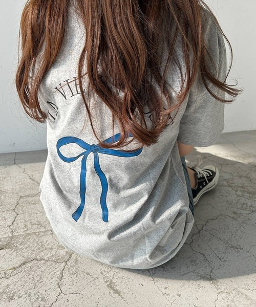 VitaFelice(ヴィータフェリーチェ)の「リボンデザイン 半袖Tシャツ バレエコア(Tシャツ/カットソー・レディース・ホワイト/ブラック/グレー・FREE)」の3枚目の写真