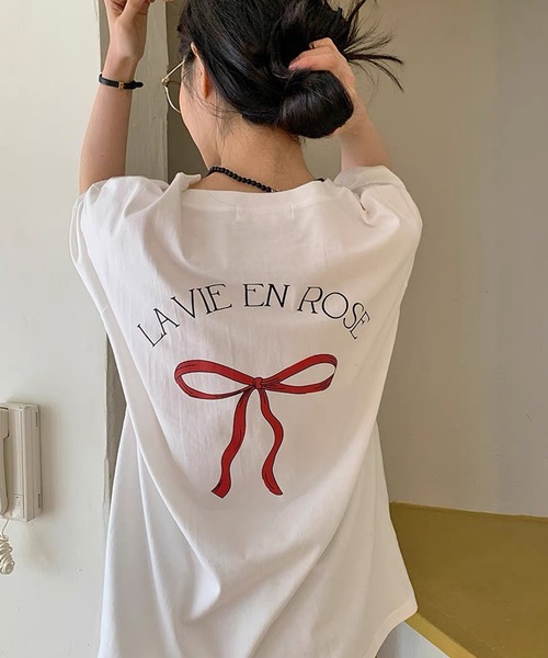 VitaFelice(ヴィータフェリーチェ)の「リボンデザイン 半袖Tシャツ バレエコア(Tシャツ/カットソー・レディース・ホワイト/ブラック/グレー・FREE)」の6枚目の写真