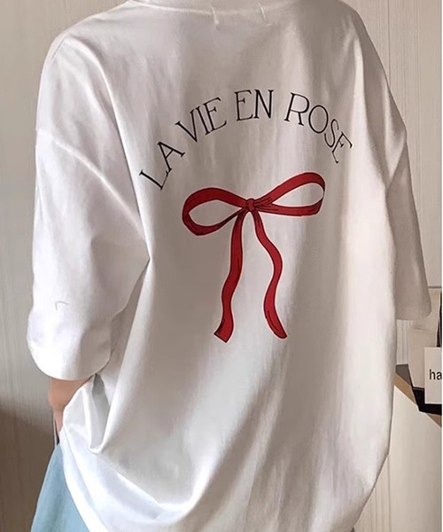 VitaFelice(ヴィータフェリーチェ)の「リボンデザイン 半袖Tシャツ バレエコア(Tシャツ/カットソー・レディース・ホワイト/ブラック/グレー・FREE)」の4枚目の写真