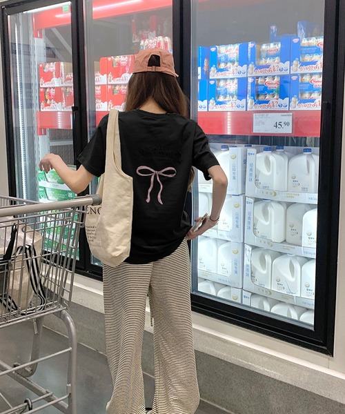 VitaFelice(ヴィータフェリーチェ)の「リボンデザイン 半袖Tシャツ バレエコア(Tシャツ/カットソー・レディース・ホワイト/ブラック/グレー・FREE)」の7枚目の写真