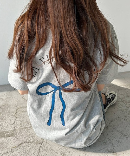 VitaFelice(ヴィータフェリーチェ)の「リボンデザイン 半袖Tシャツ バレエコア(Tシャツ/カットソー・レディース・ホワイト/ブラック/グレー・FREE)」の15枚目の写真