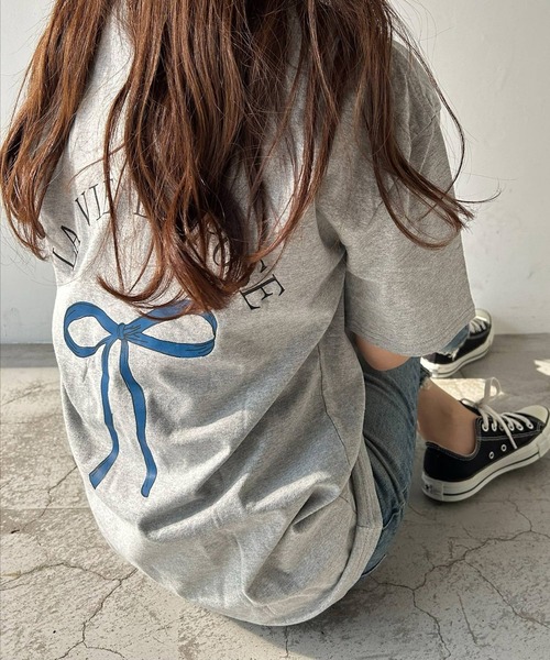 VitaFelice(ヴィータフェリーチェ)の「リボンデザイン 半袖Tシャツ バレエコア(Tシャツ/カットソー・レディース・ホワイト/ブラック/グレー・FREE)」の11枚目の写真