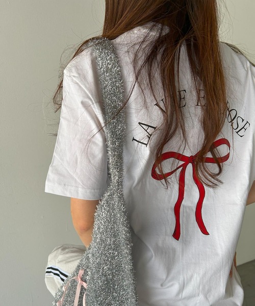 VitaFelice(ヴィータフェリーチェ)の「リボンデザイン 半袖Tシャツ バレエコア(Tシャツ/カットソー・レディース・ホワイト/ブラック/グレー・FREE)」の8枚目の写真