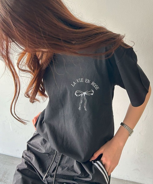 VitaFelice(ヴィータフェリーチェ)の「リボンデザイン 半袖Tシャツ バレエコア(Tシャツ/カットソー・レディース・ホワイト/ブラック/グレー・FREE)」の18枚目の写真