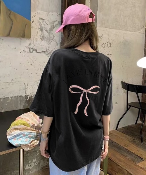VitaFelice(ヴィータフェリーチェ)の「リボンデザイン 半袖Tシャツ バレエコア(Tシャツ/カットソー・レディース・ホワイト/ブラック/グレー・FREE)」の19枚目の写真
