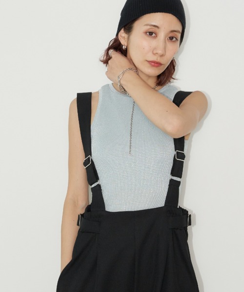 Auntie Rosa Holiday(アンティローザホリデー)の「カップ付きラメアメスリタンク(タンクトップ・レディース・シルバー/ブラック/サックスブルー・FREE)」の4枚目の写真