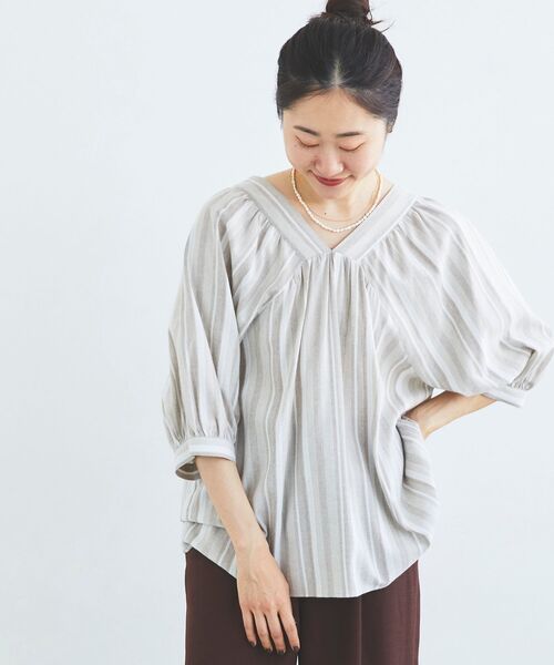 le.coeur blanc（ルクールブラン）の「バックリボンストライプブラウス（シャツ/ブラウス・レディース・ベージュ系その他2/ブラック系その他/イエロー系その他・38）」の9枚目の写真
