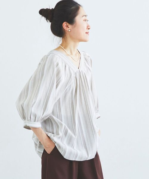 le.coeur blanc（ルクールブラン）の「バックリボンストライプブラウス（シャツ/ブラウス・レディース・ベージュ系その他2/ブラック系その他/イエロー系その他・38）」の10枚目の写真