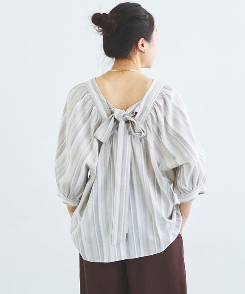 le.coeur blanc（ルクールブラン）の「バックリボンストライプブラウス（シャツ/ブラウス・レディース・ベージュ系その他2/ブラック系その他/イエロー系その他・38）」の12枚目の写真