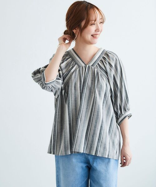 le.coeur blanc（ルクールブラン）の「バックリボンストライプブラウス（シャツ/ブラウス・レディース・ベージュ系その他2/ブラック系その他/イエロー系その他・38）」の19枚目の写真