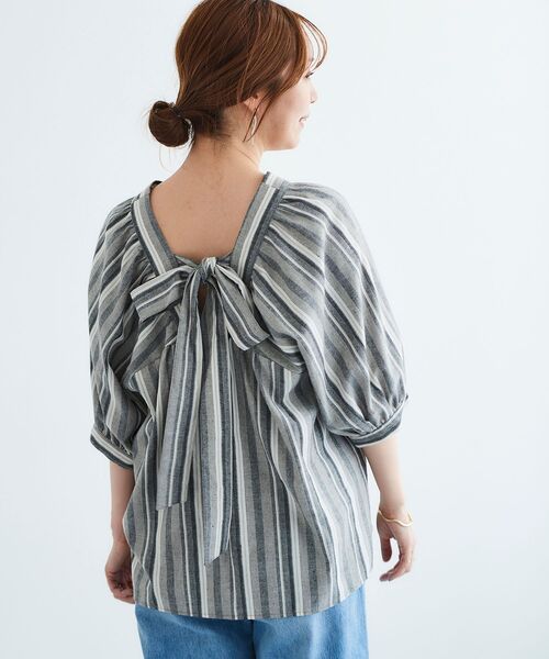 le.coeur blanc（ルクールブラン）の「バックリボンストライプブラウス（シャツ/ブラウス・レディース・ベージュ系その他2/ブラック系その他/イエロー系その他・38）」の21枚目の写真