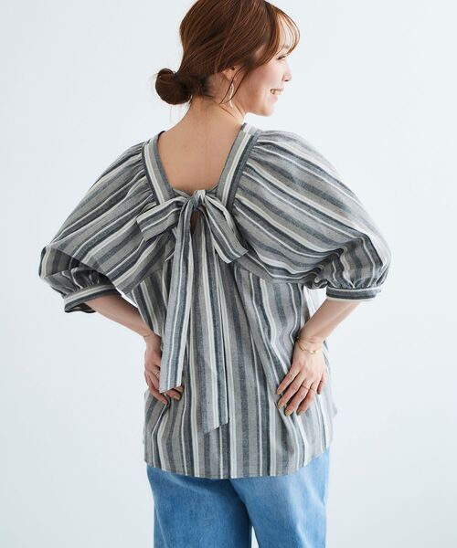 le.coeur blanc（ルクールブラン）の「バックリボンストライプブラウス（シャツ/ブラウス・レディース・ベージュ系その他2/ブラック系その他/イエロー系その他・38）」の22枚目の写真