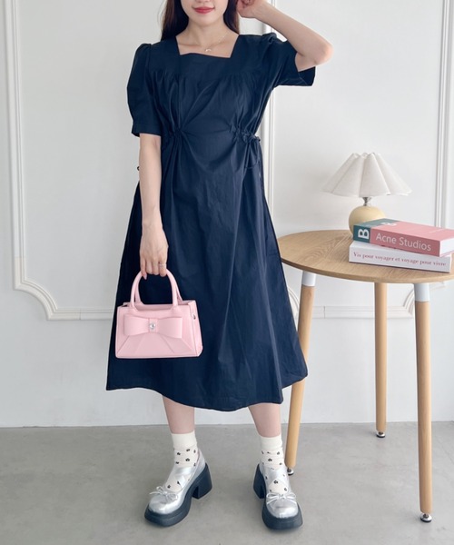 セール】サイドリボンギャザーパフワンピース（ワンピース）｜Loueme  