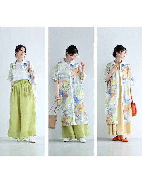 cawaii(カワイイ)の「左右で魅せるアシンメトリーデザインの水彩画アートシャツワンピース(シャツワンピース・レディース・ホワイト・FREE)」の15枚目の写真