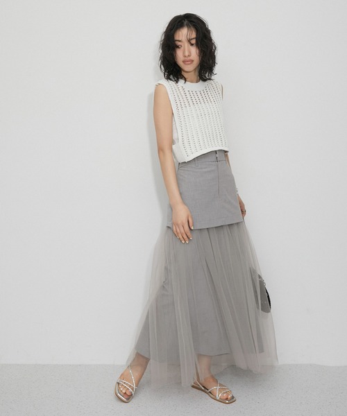 ADAM ET ROPE'（アダムエロペ）の「《環境配慮・2WAY・接触冷感》チュールドッキングスカート（スカート・レディース・ブラック/グレー・36/38）」の18枚目の写真