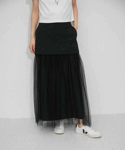 ADAM ET ROPE'（アダムエロペ）の「《環境配慮・2WAY・接触冷感》チュールドッキングスカート（スカート・レディース・ブラック/グレー・36/38）」の16枚目の写真