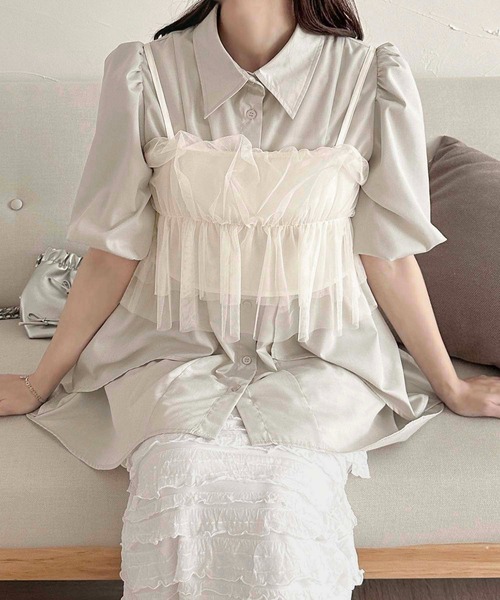 apres jour clair(アプレジュールクレア)の「【apres jour clair】フリルデザインチュニックワンピース【ZOZOTOWN限定アイテム】(シャツワンピース・レディース・ライトグレー/ブルー/オフホワイト・X-LARGE/フリー)」の2枚目の写真